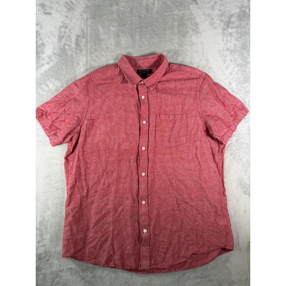 Banana Republic Shirt Men XL Red Linen Blend Standard Fit Short Sleeve Button Up